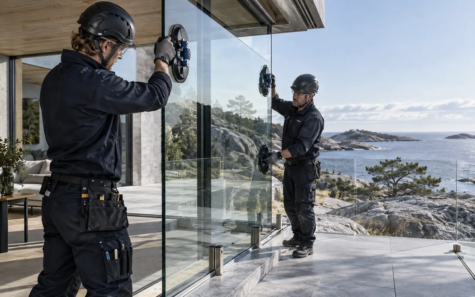 Måttanpassat glas monterat på altan